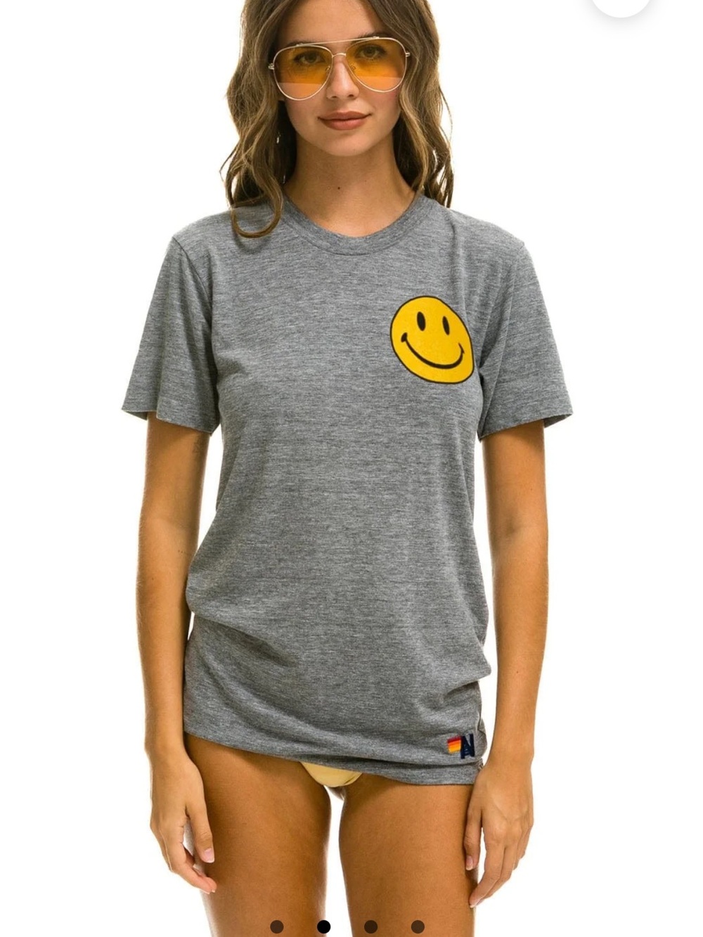 Aviator Nation SMILEY 2 CREW TEE - HEATHER GREY